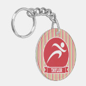 Loper, hardlopen; rode, groene, Oranje strepen Sleutelhanger (Voorkant Links)