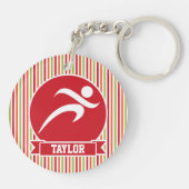Loper, hardlopen; rode, groene, Oranje strepen Sleutelhanger (Achterkant)