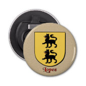 Lopez Heraldic Arms op perkament stijl terug Button Flesopener (Voorkant)