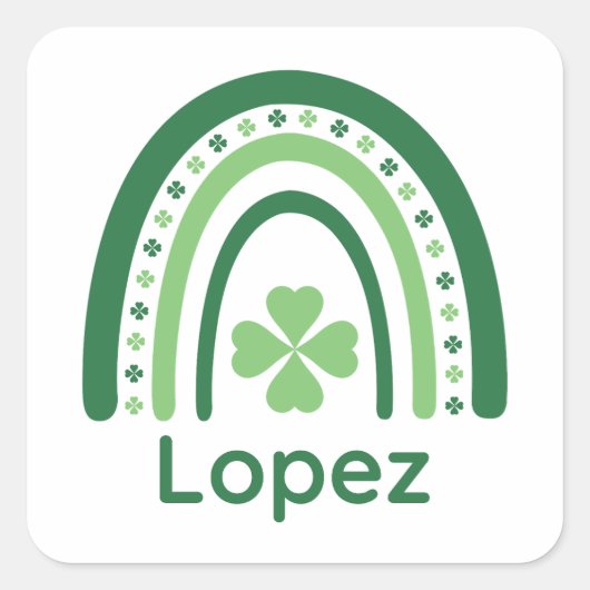 Lopez Naam Clover Boho Rainbow Vierkante Sticker (Voorkant)