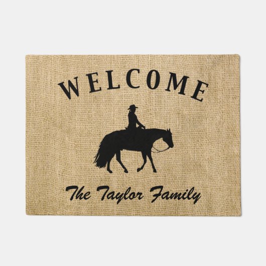 Loping Black Western Pleasure Horse Silhouette Deurmat (Voorkant)