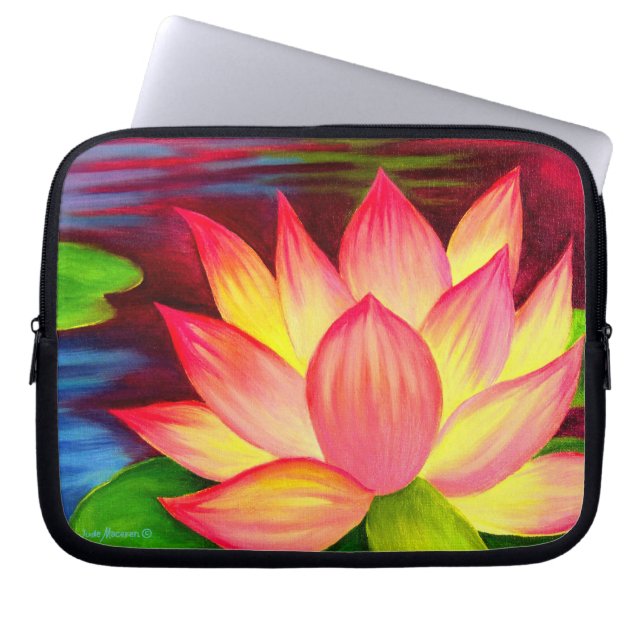Loptop Sleeve Roze Lotus Flower Painting Art (Voorkant)