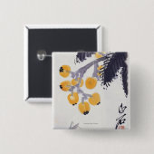 Loquats en een sprinkhaan vierkante button 5,1 cm (Voorkant /achterkant)