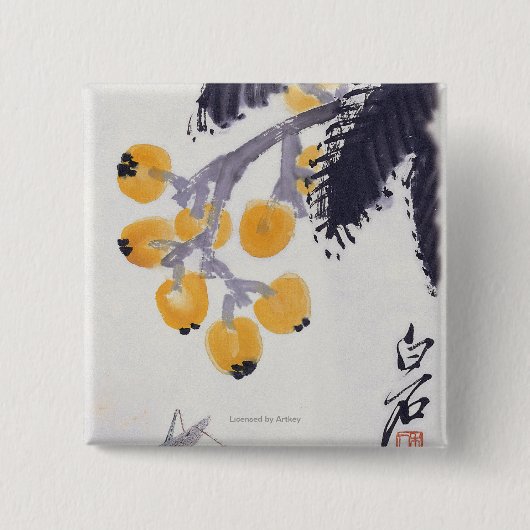 Loquats en een sprinkhaan vierkante button 5,1 cm (Voorkant)