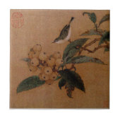 Loquats en  vogelkunst tegeltje (Voorkant)