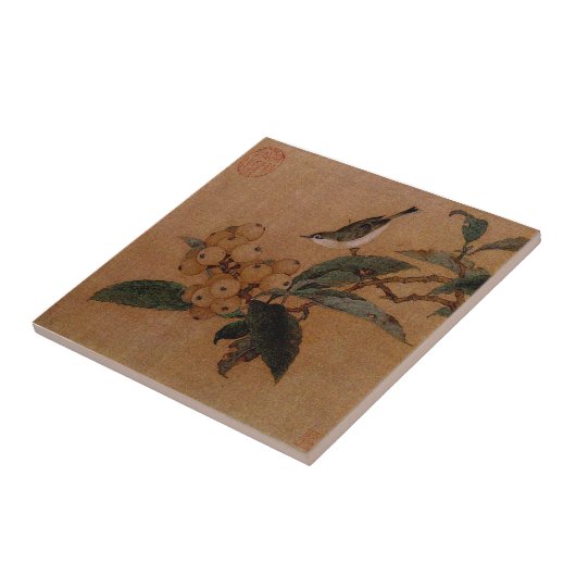Loquats en  vogelkunst tegeltje (Zijkant)