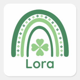 Lora Name Clover Boho Rainbow Vierkante Sticker