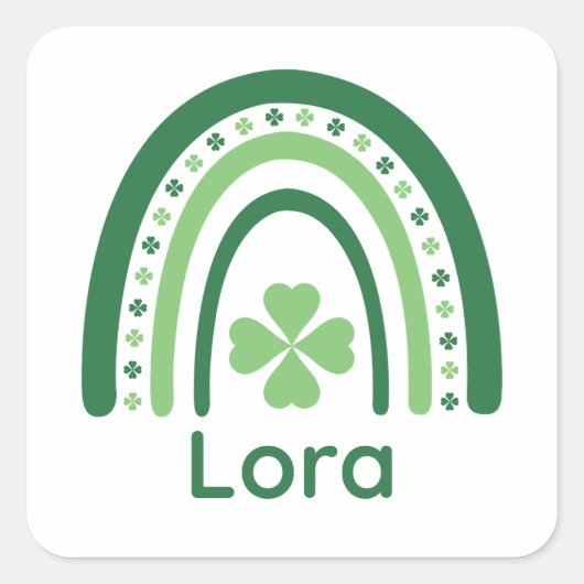 Lora Name Clover Boho Rainbow Vierkante Sticker (Voorkant)