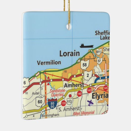 Lorain Ohio Road Map Keramisch Ornament (Rechts)