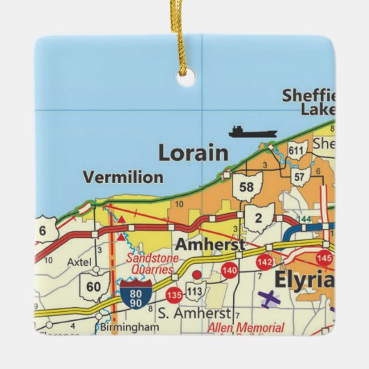 Lorain Ohio Road Map Keramisch Ornament (Voorkant)