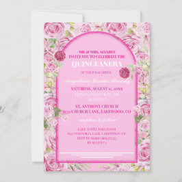 loral Rose Pink Quinceanera Invitation Kaart