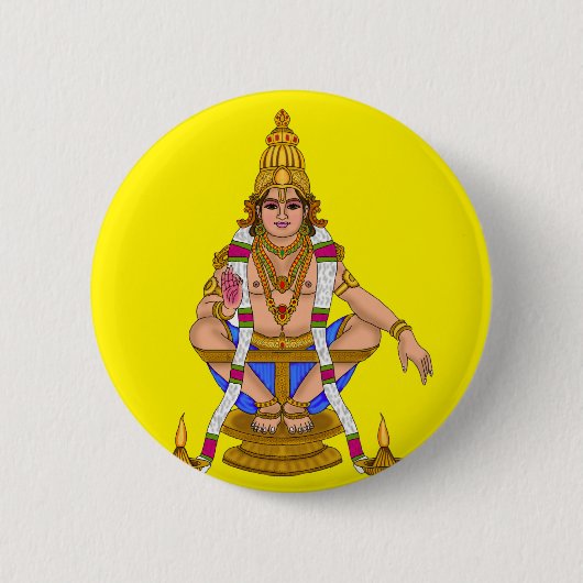 Lord Ayyappan Knop Ronde Button 5,7 Cm (Voorkant)