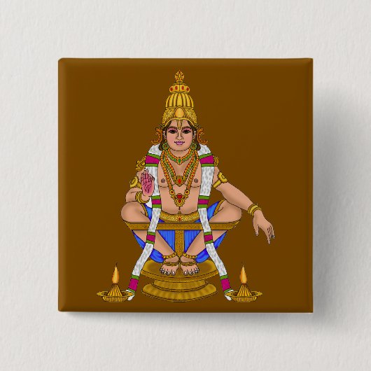 Lord Ayyappan Knop Vierkante Button 5,1 Cm (Voorkant)