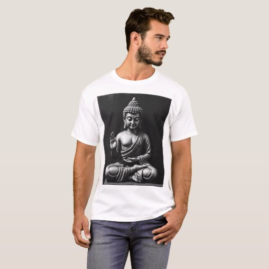 Lord Buddha - Portret van houtskoolkunst T-shirt (Voorkant volledig)