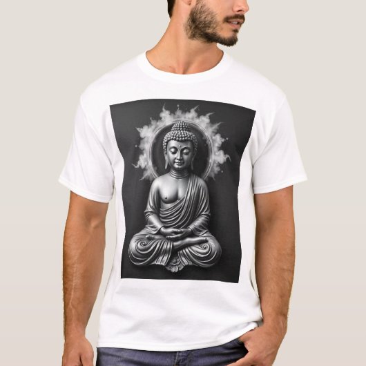 Lord Buddha - Serene Charcoal Art Portrait T-shirt (Voorkant)