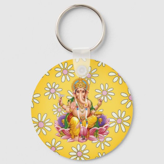 Lord Ganesh Divine Yellow Floral sleutelhanger (Voorkant)
