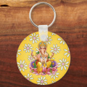 Lord Ganesh Divine Yellow Floral sleutelhanger (Voorkant)