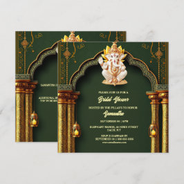Lord Ganesh groen goud paisley elegante boog chic Feestdagenkaart