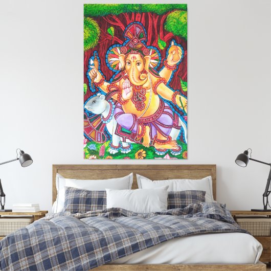 Lord Ganesh Mural Painting Stretched Canvas Print (Insitu (Slaapkamer))