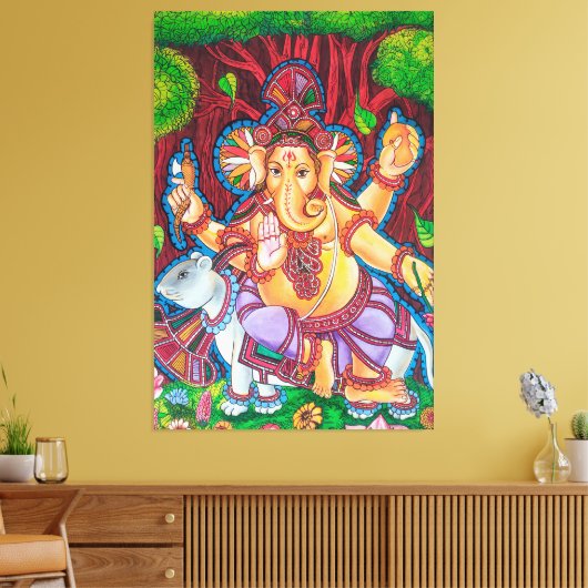 Lord Ganesh Mural Painting Stretched Canvas Print (Insitu (Woonkamer))