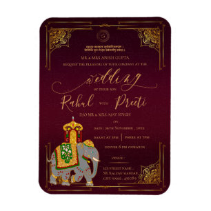 Lord Ganesh Rood Goud Indische bruiloft uitnodigin Magneet