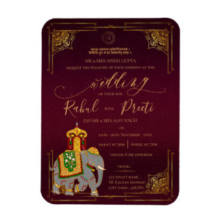 Lord Ganesh Rood Goud Indische bruiloft uitnodigin Magneet