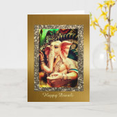 Lord Ganesha, 5" x 7" gevouwen Wenskaart Kaart (Gele Bloem)