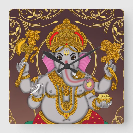 Lord Ganesha Clock Vierkante Klok (Voorkant)