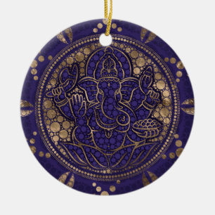 Lord Ganesha Dot Art Purples and Gold Keramisch Ornament