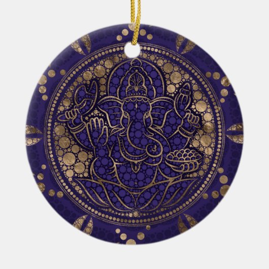Lord Ganesha Dot Art Purples and Gold Keramisch Ornament (Voorkant)