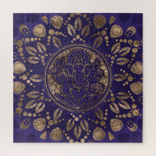 Lord Ganesha Dot Art Purples and Gold Legpuzzel