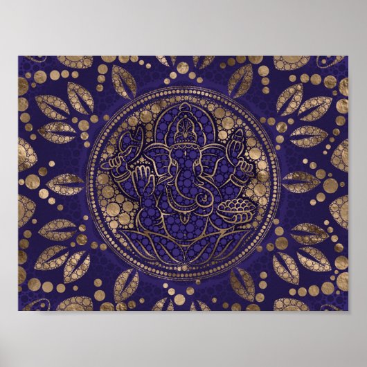 Lord Ganesha Dot Art Purples and Gold Poster (Voorkant)