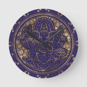 Lord Ganesha Dot Art Purples and Gold Ronde Klok