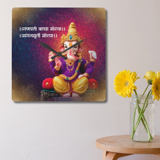 Lord Ganesha Idol Ganpati Mantra Vierkante Klok