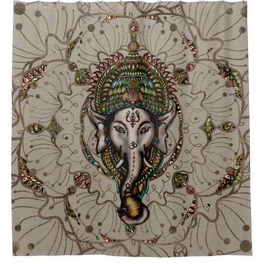 Lord Ganesha - Kleur op Canvas Douchegordijn (Voorkant)