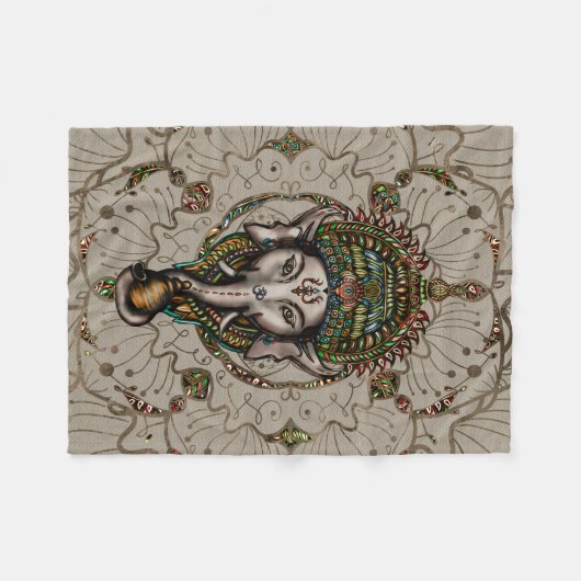 Lord Ganesha - Kleur op Canvas Fleece Deken (Voorkant (Horizontaal))