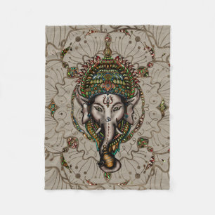 Lord Ganesha - Kleur op Canvas Fleece Deken