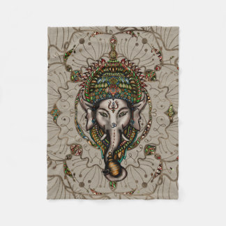 Lord Ganesha - Kleur op Canvas Fleece Deken