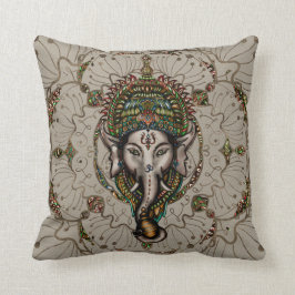 Lord Ganesha - Kleur op Canvas Kussen