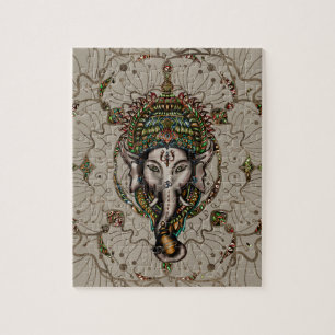 Lord Ganesha - Kleur op Canvas Legpuzzel