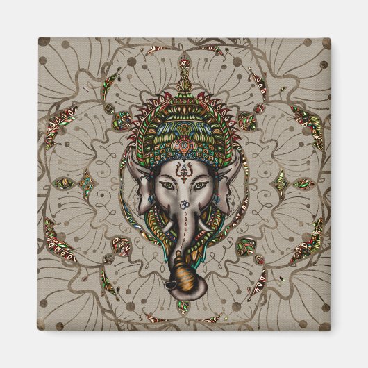 Lord Ganesha - Kleur op Canvas Magneet (Voorkant)