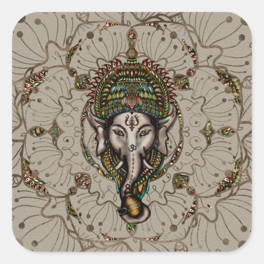 Lord Ganesha - Kleur op Canvas Vierkante Sticker (Voorkant)