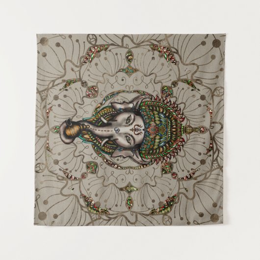 Lord Ganesha - Kleur op Canvas Wandkleed (Voorkant (horizontaal))