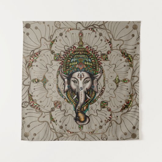 Lord Ganesha - Kleur op Canvas Wandkleed (Voorkant)