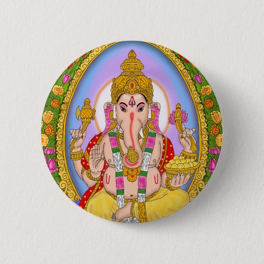 Lord Ganesha-knop Ronde Button 5,7 Cm (Voorkant)