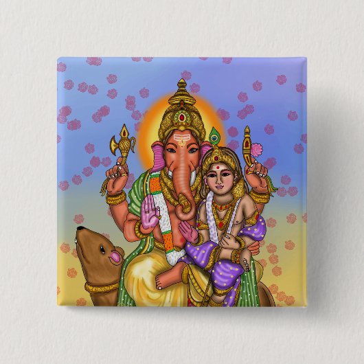 Lord Ganesha-knop Vierkante Button 5,1 Cm (Voorkant)