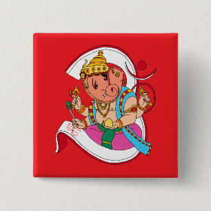 Lord Ganesha-knop Vierkante Button 5,1 Cm