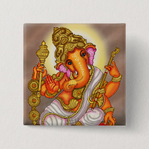 Lord Ganesha Knop Vierkante Button 5,1 Cm