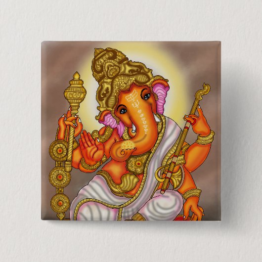 Lord Ganesha Knop Vierkante Button 5,1 Cm (Voorkant)