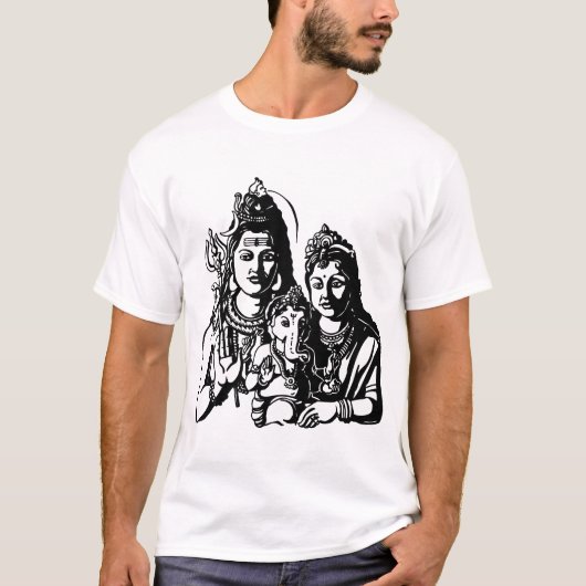 Lord Ganesha met Shiva & Parwati T-shirt (Voorkant)